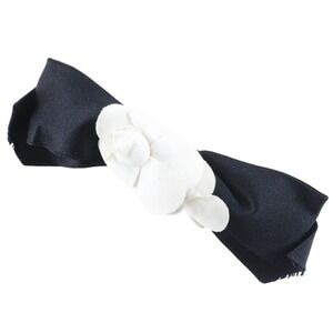 Chanel Camellia Ribbon Barrette, Satin, Black/White Ribbon, for Women